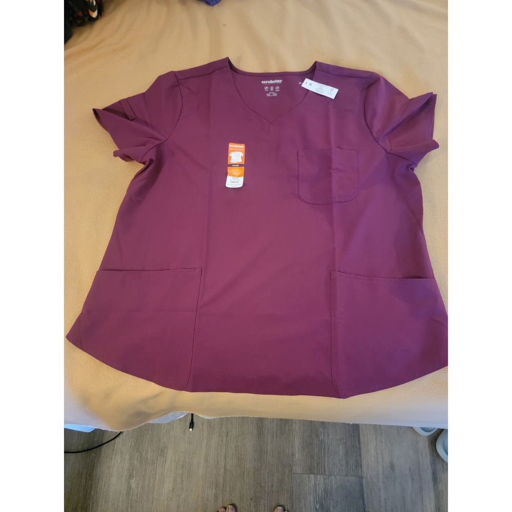 Scrubstar Women's V-Neck Top Wine Size 2XL with front pockets
